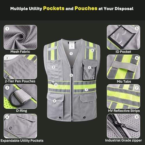 JKSafety Safety Vest for Men Women Hi Vis Relfective Vest - Image 3