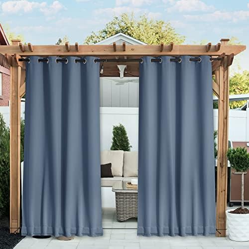 NICETOWN Outdoor Curtains Waterproof Fixed Bottom W52xL95 Stone Blue by NICETOWN