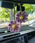 Crochet Daisy Car Accessories for Women Cute Rear View Mirror Hanging Charm by AGROMUSK