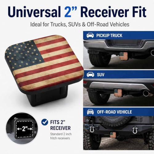 Trailer Hitch Covers Vintage American Flag Heavy Duty 2 Inch Hitch Cover - Image 4