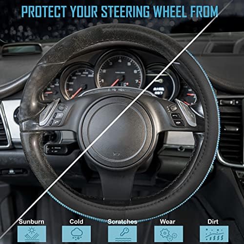 CAR PASS Mint Diamond Black Leather Steering Wheel Cover, Bling Blue Crystal - Image 6