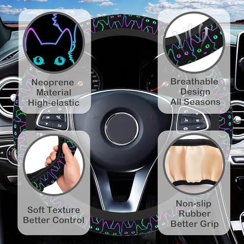 Neon Light Cat Steering Wheel Cover - Image 3