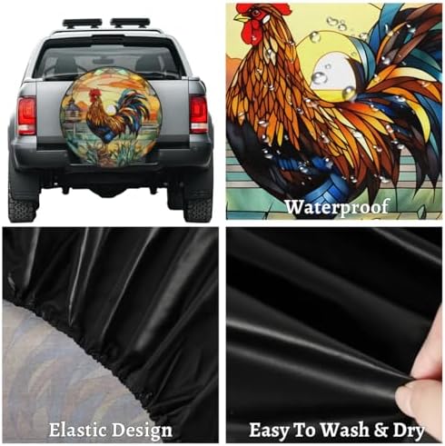 Spare Tire Cover for RV Trailer, Glass Rooster Tire Covers Universal Fit for - Image 4