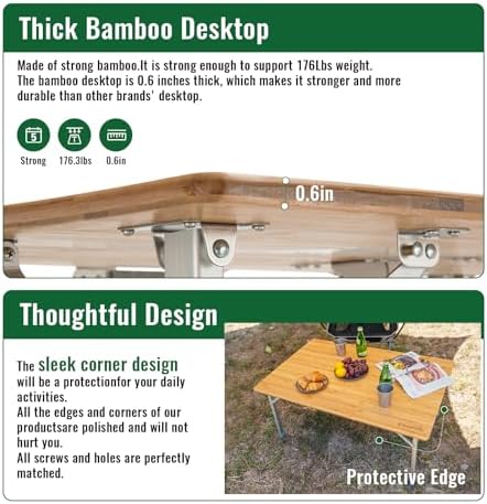 KingCamp Bamboo Folding Camping Table, 4-Fold Adjustable Outdoor Table - Image 4