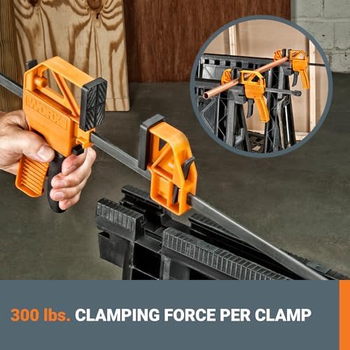 WORX Clamping Sawhorses, 7 Inch Metal Triangle Ruler Included - Image 3