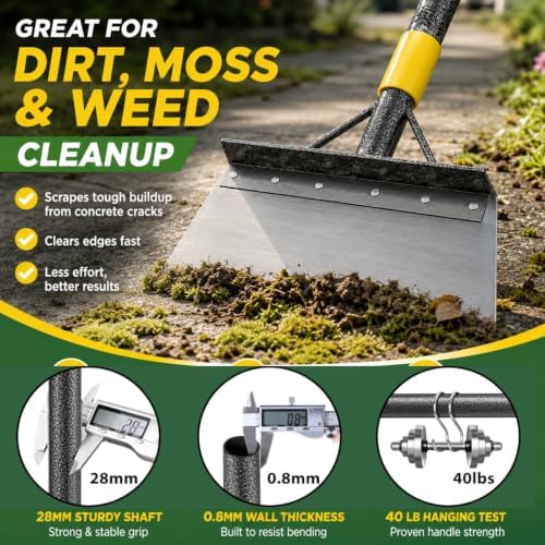 Garden Flat Shovel Floor Scraper, Wider Blade, 60” Adjustable Long Handle - Image 5