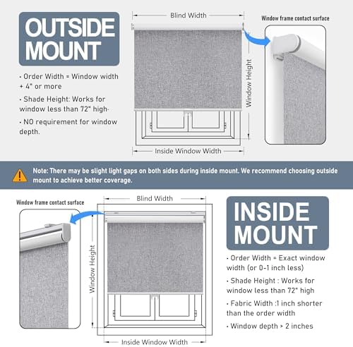 AOSKY Blackout Cordless Roller Shades, 22.5" W x 72" H, Heather Grey - Image 6