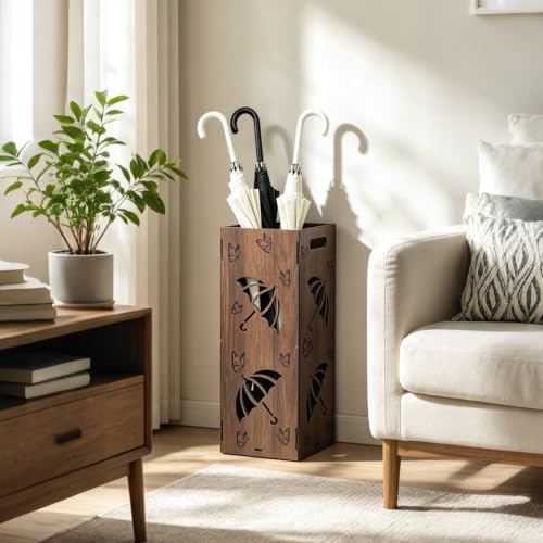 Vintage Umbrella Stand for Entryway, Wood Freestanding Umbrella Holder - Image 6