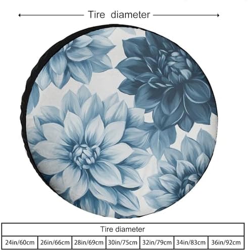 Camper Spare Tire Cover Blue and Grey Dahlia Flower Wheel Protectors - Image 2