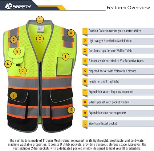 JKSafety Hi Vis Safety Vest for Men Women Cushioned Collar JK101 YBlack XL - Image 4