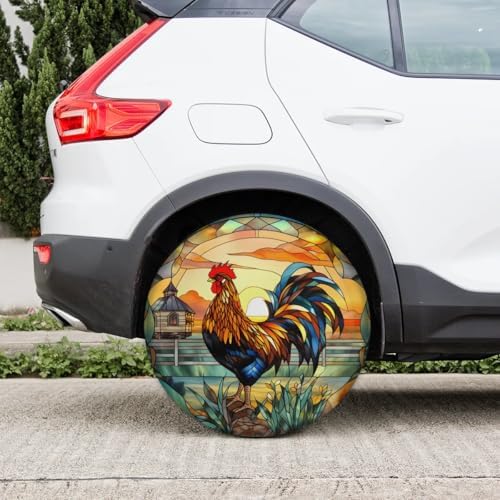 Spare Tire Cover for RV Trailer, Glass Rooster Tire Covers Universal Fit for - Image 6