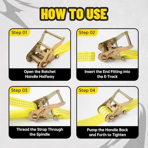 E-Track Ratchet Straps, 8 Pack, 4500 LBS, Heavy Duty Tie Downs - Image 5