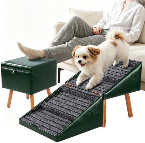 Dog Stairs for Small Dogs Faux Leather Foldable Pet Ramp and Ottoman by Ziluce