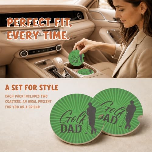 Green Golf Dad Car Coasters, Retro Golf Club Cup Holders Gifts - Image 2