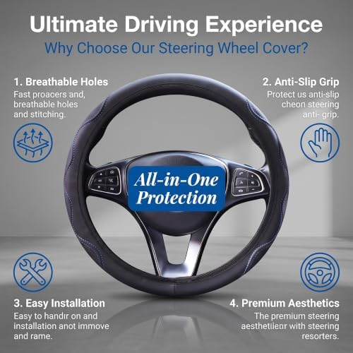 Elastic Steering Wheel Cover Black and Blue Universal 14-15 inch - Image 5