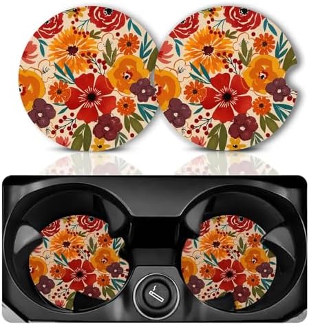 Floral Car Coasters for Cup Holders Set of 2 Colorful Flowers Absorbent Ceramic - Image 7