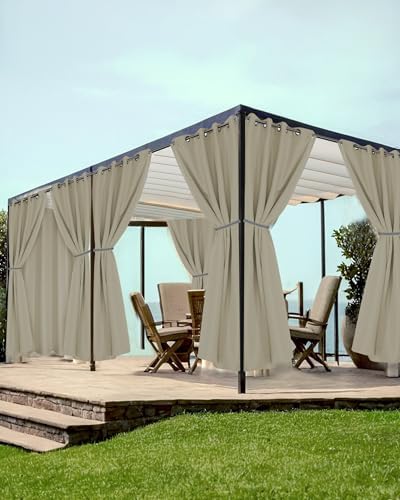 Grommet Outdoor Curtains for Patio Waterproof 8 Pcs 54x84 In Taupe by HolidayIdeas