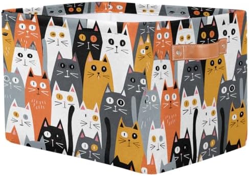 AUUXVA Storage Basket Cute Animal Cat Pattern Storage Cube Box Durable Canvas - Image 2