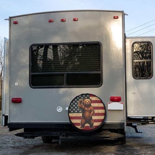 Brown Bear American Flag Spare Tire Cover Dust-Proof Wheel Tire Cover Fit - Image 6