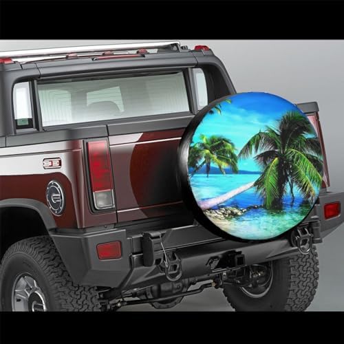 Tropical Palm Trees Ocean Beach Spare Tire Cover Waterproof Tire Wheel Covers - Image 2