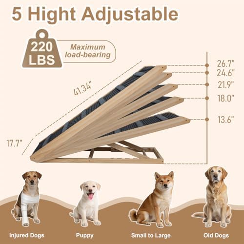 Dog Ramp for Couch Rails, 41.34" L Dog Ramp for Bed, 17.7" Whidth Foldable Pet - Image 2