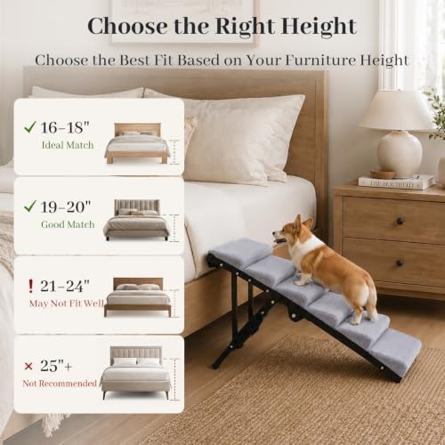 Dog Ramp for Bed, Foldable Dog Ramp, 5 Adjustable Heights, 150 lb - Image 6