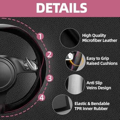 NBTEPEM 6 PCS Car Steering Wheel Cover Set, Microfiber Leather Steering Wheel - Image 3