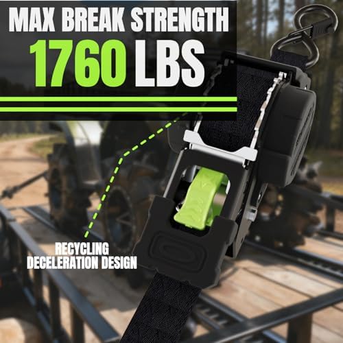 Retractable Ratchet Straps 1''x 12ft Heavy Duty Tie Downs Bolt on Auto Retract - Image 2