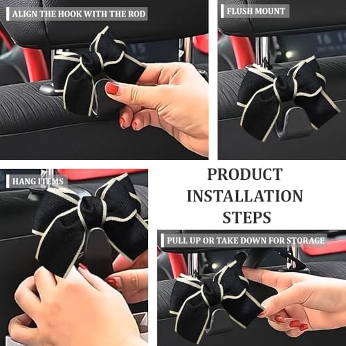 2PCS Car Seat Headrest Hooks, Car Bag Hooks, Cute Bow Knot Vehicle Seatback - Image 7