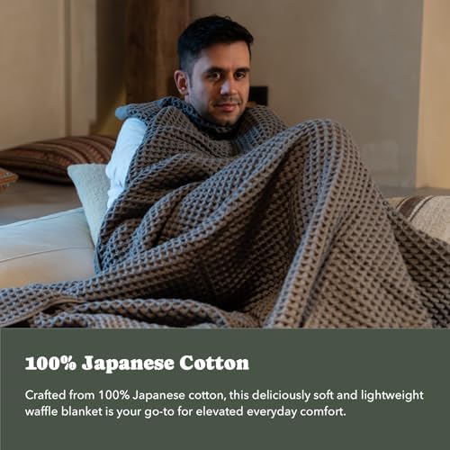 Luxury Organic Japanese Cotton Waffle Towelket Throw Blanket Bedspread - Image 2