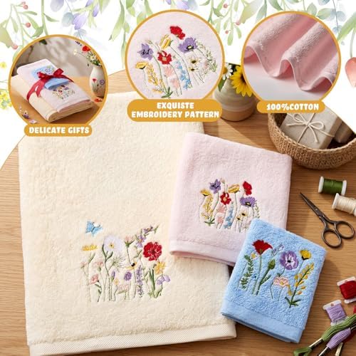 Peryiter 3 Pack Wildflower Decorative Bath Towel Set - Image 3