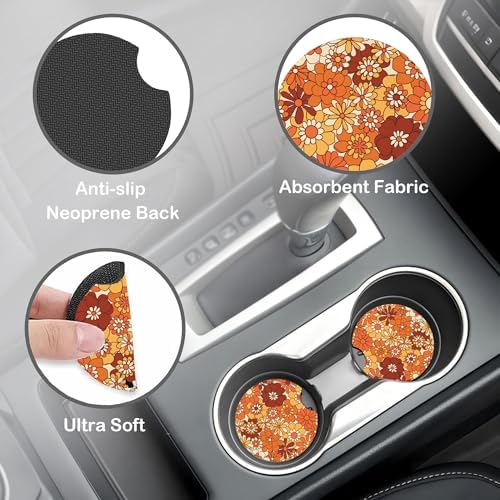 Boho Orange Flowers Steering Wheel Cover - Image 4