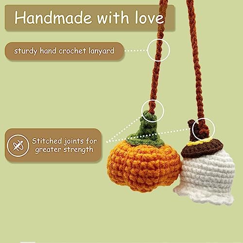 Crochet Car Mirror Hanging Accessories, Halloween Pumpkin and Ghost Cute Car - Image 4