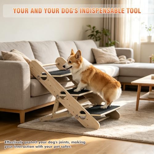 Dog Ramp for Bed, Foldable 15"x27" Solid Wood Pet Ramp for Small Dog - Image 3