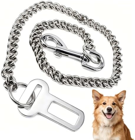 Stainless Steel Dog Car Seat Belt – 31.5" Heavy Duty Pet Safety Restraint Cable by XMHBG