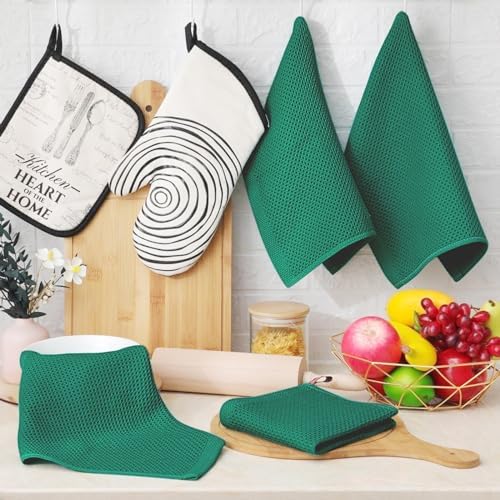 Homaxy 100% Cotton Waffle Weave Kitchen Dish Cloths 8-Pack, Dark Green - Image 6