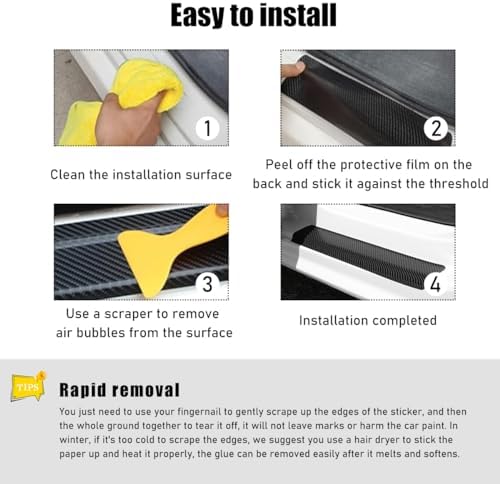 Ohleats 4 PCS Car Door Sill Protectors, Anti Scratch Carbon Fiber Auto - Image 4