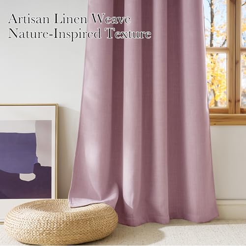 NICETOWN Short Faux Linen Pink Blackout Curtains 63 inches Long - Image 3