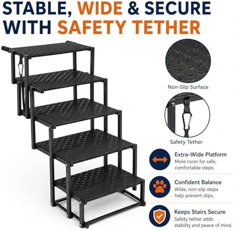 Collapsible Dog Steps for Car Truck SUV, 5-Steps Folding Dog Stairs - Image 3