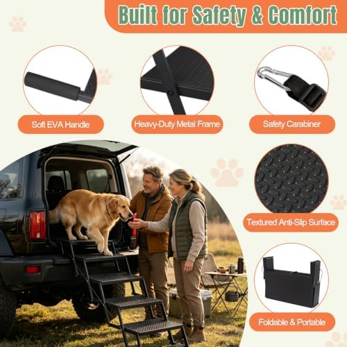 Foldable Dog Stairs for Car, HisFox Portable Dog Steps for Dogs, 7 Steps - Image 5