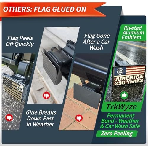 Steel Hitch Cover, Patented Riveted Aluminum Flag, Car Wash Safe - Image 4