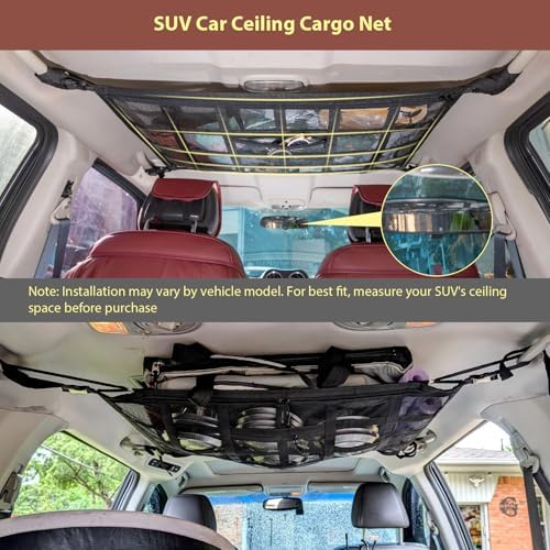 Car Ceiling Cargo Net, 35.4" x 23.6" Double Layer Overhead Storage Organizer - Image 2