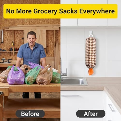 Plastic Bag Holder, Wall Mount Grocery Bag Dispenser, Yarn-dyed Houndstooth - Image 7