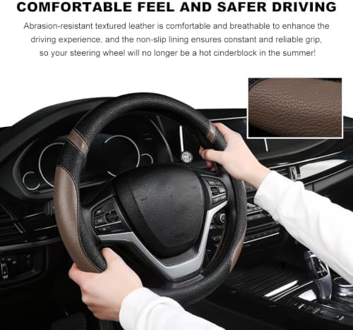 Car Steering Wheel Cover, 15 Inch Premium Leather Breathable Non-Slip Wheels - Image 4