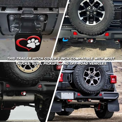 Dog Paw Love Heart Tow Hitch Covers Heavy Duty Rubber Trailer Hitch Cover 2" - Image 5