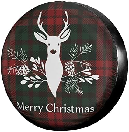 Merry Christmas Deer Tartan Plaid Buffalo Spare Tire Cover Wheel Tire Cover Fit by Foruidea