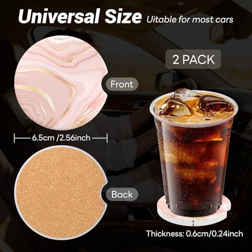 Car Cup Holder Ceramic Coasters 2 Pack, 2.56 in Anti Slip Absorbent Coaster - Image 4