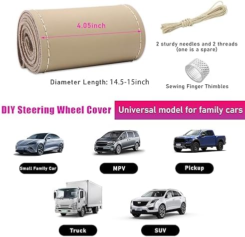 Ziciner Genuine Leather Steering Wheel Cover, Stitch on Wrap, Breathable - Image 2