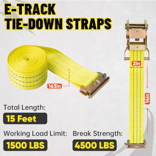 E-Track Ratchet Straps, 8 Pack, 4500 LBS, Heavy Duty Tie Downs - Image 2