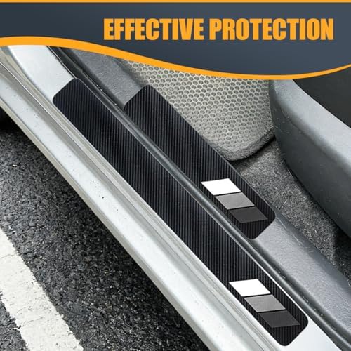 Craedli 4PCS Tri-Color Door Sill Protectors, Carbon Fiber Car Front Rear Door - Image 4